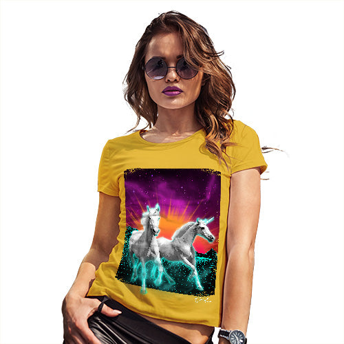 Funny T Shirts For Women Virtual Reality Unicorns Women's T-Shirt Small Yellow