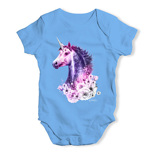 Pink Unicorn Flowers Baby Unisex Baby Grow Bodysuit