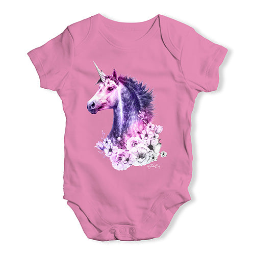 Pink Unicorn Flowers Baby Unisex Baby Grow Bodysuit