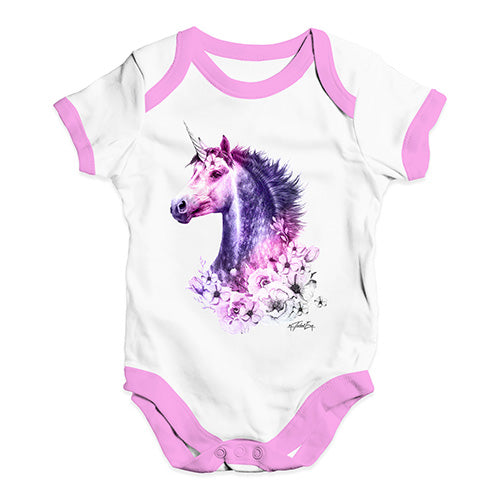 Pink Unicorn Flowers Baby Unisex Baby Grow Bodysuit