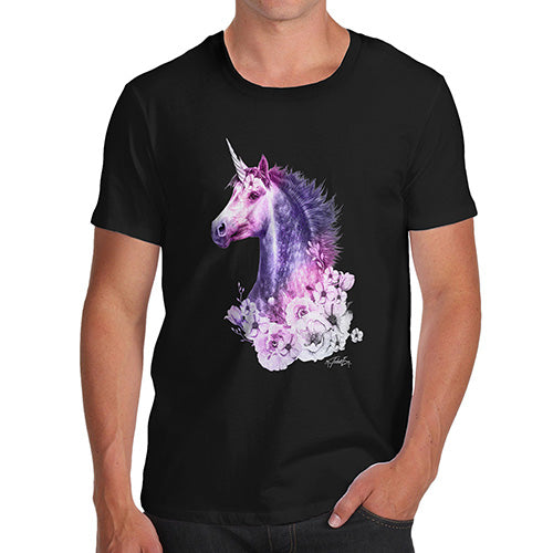 Novelty Tshirts Men Funny Pink Unicorn Flowers Men's T-Shirt Large Black