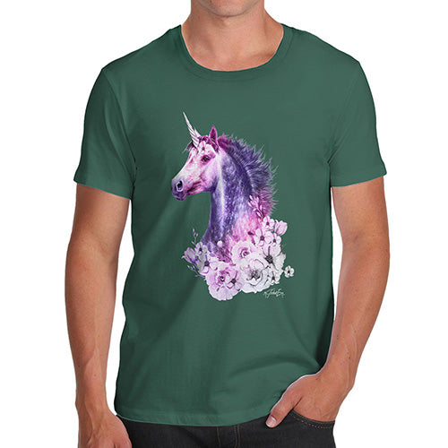 Mens Humor Novelty Graphic Sarcasm Funny T Shirt Pink Unicorn Flowers Men's T-Shirt Large Bottle Green