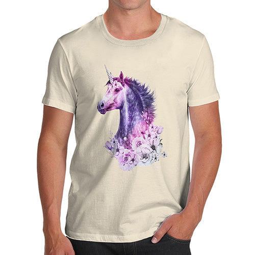 Mens Novelty T Shirt Christmas Pink Unicorn Flowers Men's T-Shirt Medium Natural