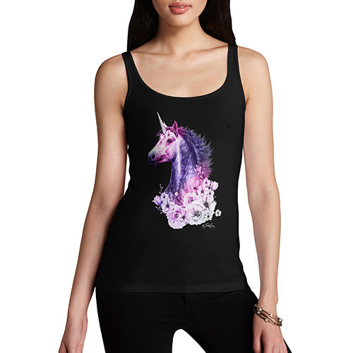 Funny Gifts For Women Pink Unicorn Flowers Women's Tank Top Small Black