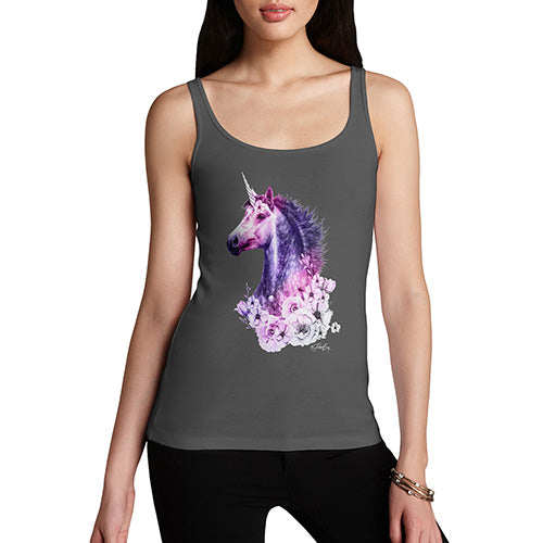 Womens Novelty Tank Top Christmas Pink Unicorn Flowers Women's Tank Top X-Large Dark Grey