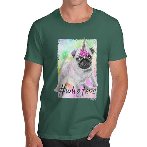 Novelty Tshirts Men Funny Unicorn Ice Cream Pug Men's T-Shirt Medium Bottle Green