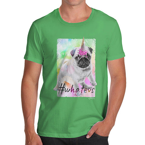 Funny Tee For Men Unicorn Ice Cream Pug Men's T-Shirt Large Green