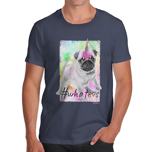 Funny Tee For Men Unicorn Ice Cream Pug Men's T-Shirt Large Navy