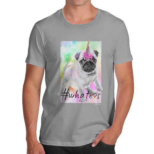 Funny Tee For Men Unicorn Ice Cream Pug Men's T-Shirt X-Large Light Grey