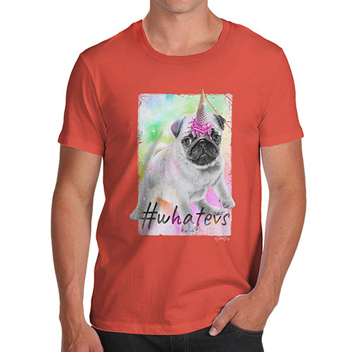 Novelty Tshirts Men Funny Unicorn Ice Cream Pug Men's T-Shirt Large Orange