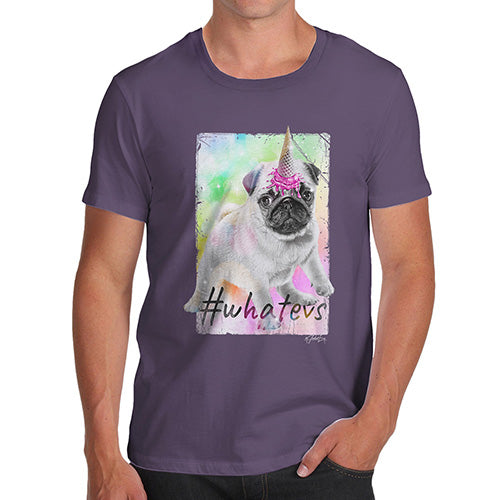 Funny Tee For Men Unicorn Ice Cream Pug Men's T-Shirt Small Plum