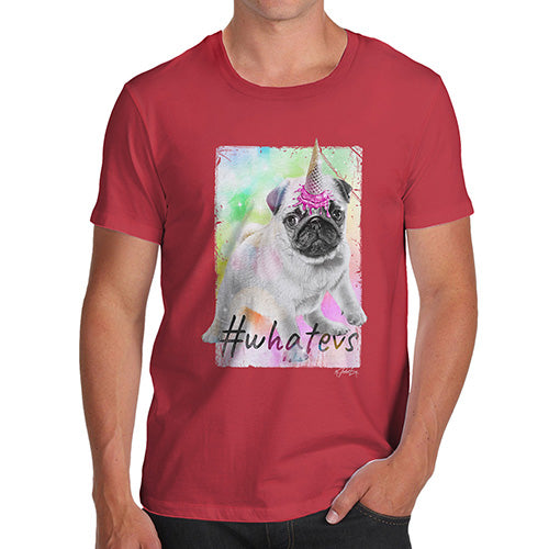 Mens T-Shirt Funny Geek Nerd Hilarious Joke Unicorn Ice Cream Pug Men's T-Shirt X-Large Red