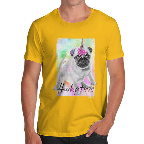 Novelty T Shirts For Dad Unicorn Ice Cream Pug Men's T-Shirt Large Yellow