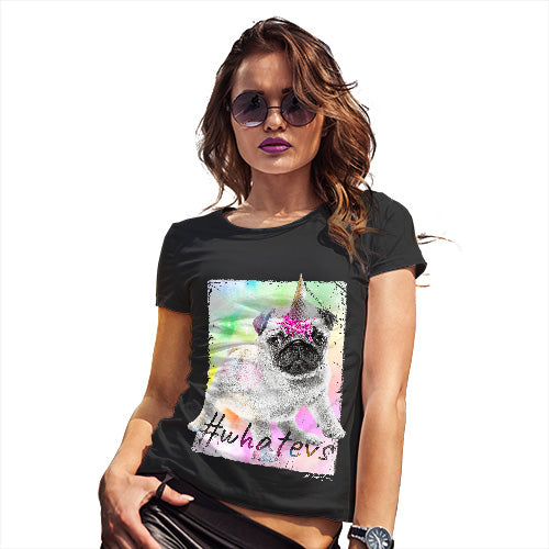 Womens T-Shirt Funny Geek Nerd Hilarious Joke Unicorn Ice Cream Pug Women's T-Shirt Small Black