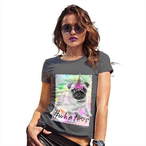 Funny Gifts For Women Unicorn Ice Cream Pug Women's T-Shirt Large Dark Grey