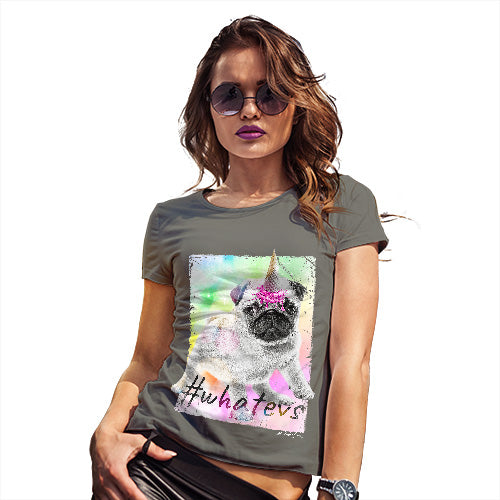 Funny T Shirts For Mom Unicorn Ice Cream Pug Women's T-Shirt Large Khaki