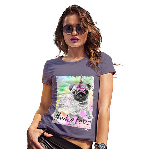 Novelty Tshirts Women Unicorn Ice Cream Pug Women's T-Shirt Large Plum