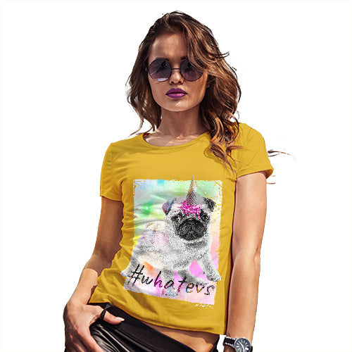 Funny T Shirts For Mom Unicorn Ice Cream Pug Women's T-Shirt X-Large Yellow