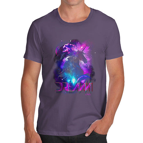 Mens Novelty T Shirt Christmas Purple Dream Unicorn Men's T-Shirt Large Plum