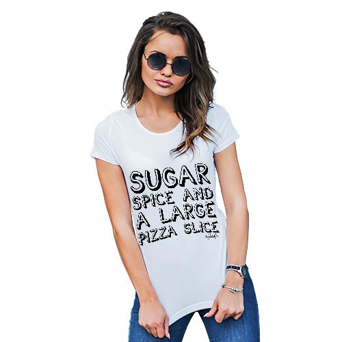 Womens Funny T Shirts Sugar Spice Pizza Slice Women's T-Shirt Medium White
