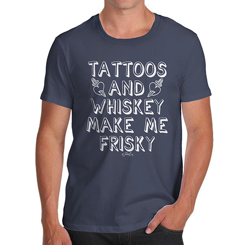 Funny T-Shirts For Men Sarcasm Tattoos And Whiskey Men's T-Shirt Large Navy