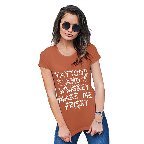 Womens Humor Novelty Graphic Funny T Shirt Tattoos And Whiskey Women's T-Shirt Medium Orange