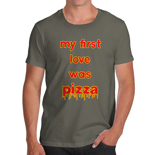Mens Humor Novelty Graphic Sarcasm Funny T Shirt My First Love Was Pizza Men's T-Shirt Medium Khaki