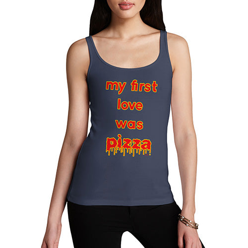 Womens Novelty Tank Top My First Love Was Pizza Women's Tank Top X-Large Navy