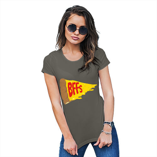 Funny T-Shirts For Women Pizza BFFs Women's T-Shirt Medium Khaki