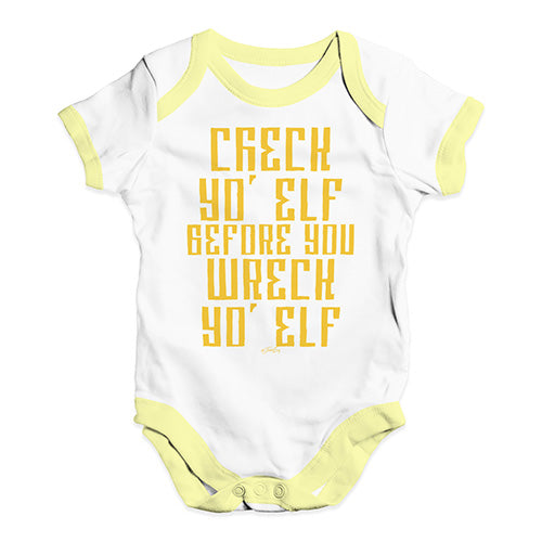 Baby Grow Baby Romper Check Yo Elf Baby Unisex Baby Grow Bodysuit New Born White Yellow Trim