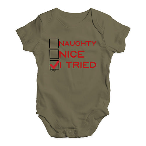 Funny Baby Onesies Naughty Nice I Tried Baby Unisex Baby Grow Bodysuit New Born Khaki