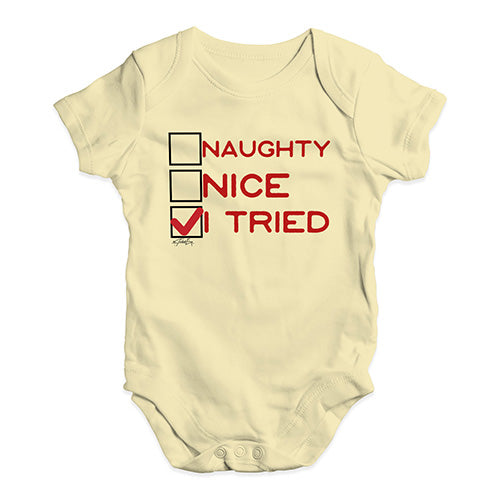 Funny Baby Onesies Naughty Nice I Tried Baby Unisex Baby Grow Bodysuit 18 - 24 Months Lemon