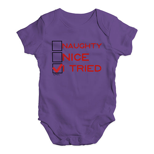 Funny Baby Bodysuits Naughty Nice I Tried Baby Unisex Baby Grow Bodysuit New Born Plum