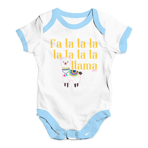 Bodysuit Baby Romper Fa La La La Llama Baby Unisex Baby Grow Bodysuit New Born White Blue Trim