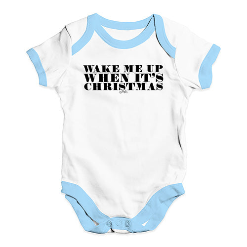 Baby Boy Clothes Wake Me Up When It's Christmas Baby Unisex Baby Grow Bodysuit 3 - 6 Months White Blue Trim