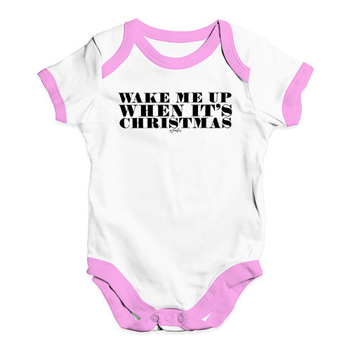 Baby Boy Clothes Wake Me Up When It's Christmas Baby Unisex Baby Grow Bodysuit 6 - 12 Months White Pink Trim