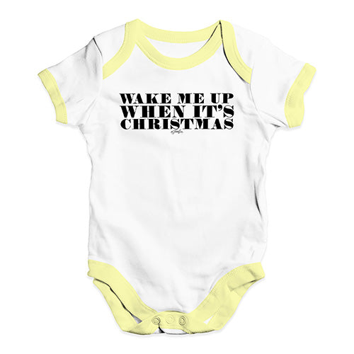 Bodysuit Baby Romper Wake Me Up When It's Christmas Baby Unisex Baby Grow Bodysuit 18 - 24 Months White Yellow Trim