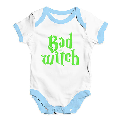 Baby Grow Baby Romper Bad Witch Baby Unisex Baby Grow Bodysuit 12 - 18 Months White Blue Trim