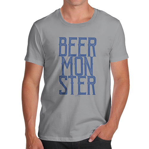 Mens T-Shirt Funny Geek Nerd Hilarious Joke Beer Monster Men's T-Shirt Small Light Grey