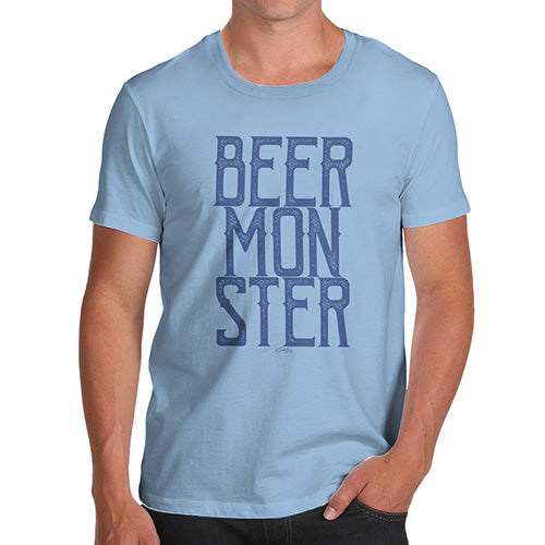 Funny T Shirts For Men Beer Monster Men's T-Shirt Large Sky Blue