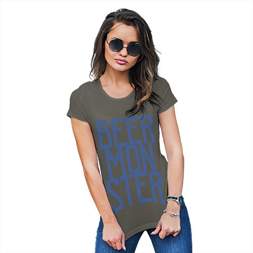 Womens Novelty T Shirt Beer Monster Women's T-Shirt Small Khaki