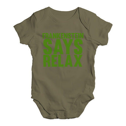 Babygrow Baby Romper Frankenstein Says Relax Baby Unisex Baby Grow Bodysuit 12 - 18 Months Khaki