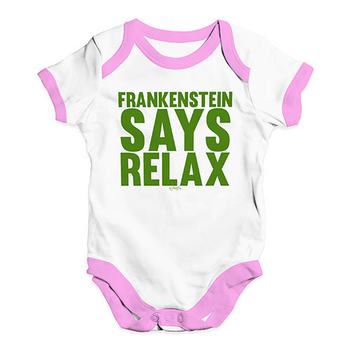 Baby Onesies Frankenstein Says Relax Baby Unisex Baby Grow Bodysuit 6 - 12 Months White Pink Trim