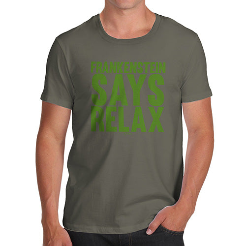 Mens Humor Novelty Graphic Sarcasm Funny T Shirt Frankenstein Says Relax Men's T-Shirt Large Khaki