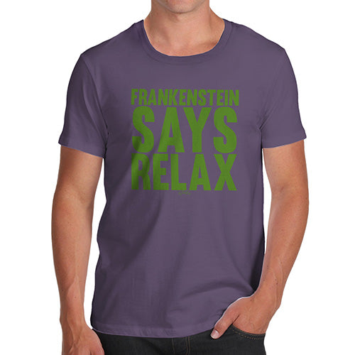 Funny Mens T Shirts Frankenstein Says Relax Men's T-Shirt Large Plum