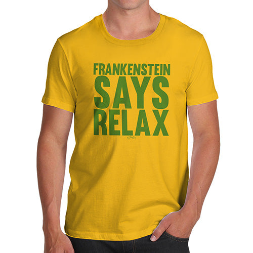 Mens Funny Sarcasm T Shirt Frankenstein Says Relax Men's T-Shirt Small Yellow