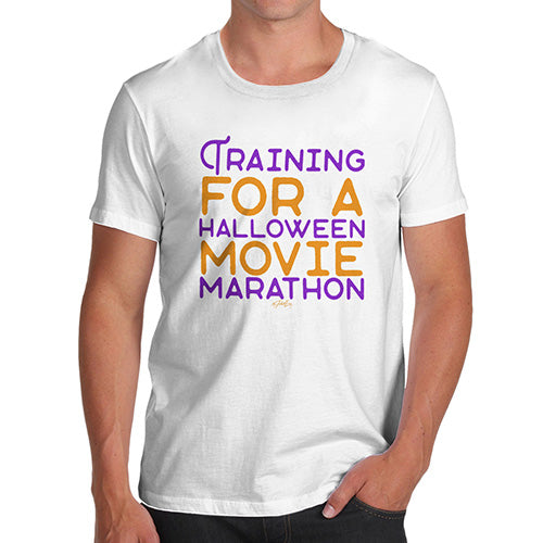 Funny T-Shirts For Guys Halloween Movie Marathon Men's T-Shirt Large White