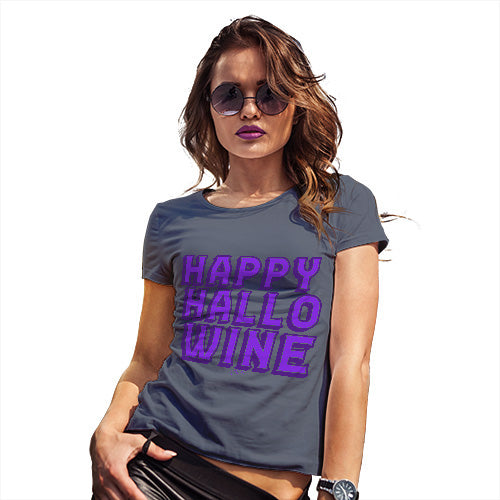 Funny T Shirts For Women Happy Hallo Wine Women's T-Shirt Medium Navy
