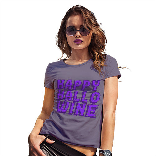 Funny T Shirts For Women Happy Hallo Wine Women's T-Shirt Large Plum
