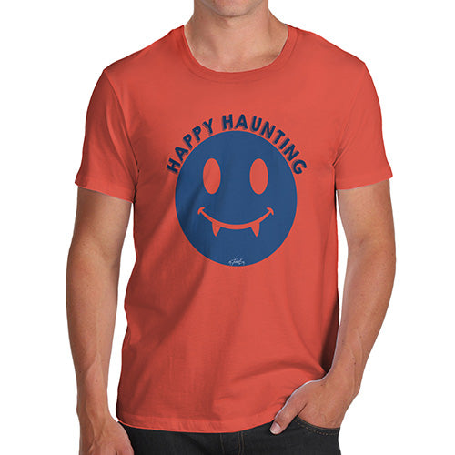 Mens Novelty T Shirt Christmas Happy Haunting Men's T-Shirt Large Orange